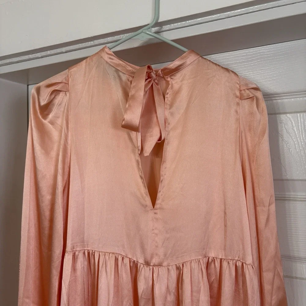 asos Satin Tiered Maxi Dress Sz 2 Coral Pink Salmon Flowy Oversized Silky Pastel - Picture 7 of 14
